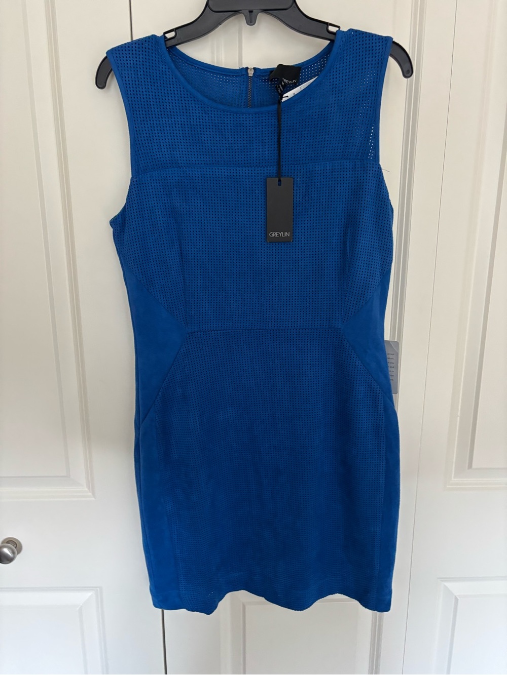 Anthropologie blue Dress Womens Size medium Suede GREYLIN Sleeveless Zipper NWT